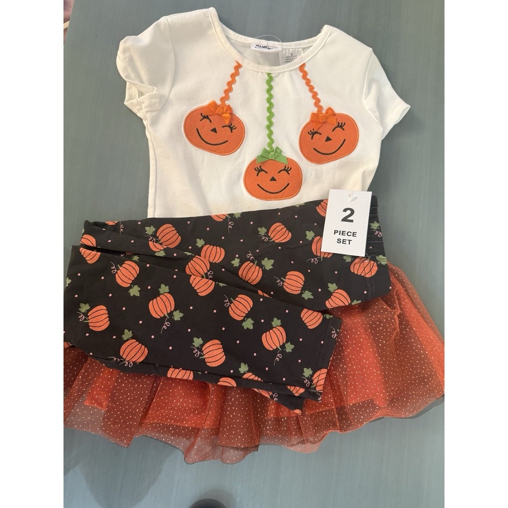 Blueberi 2 Pc Set Little Girls Dress Tutu W Leggings Pumpkin Halloween Sz 6 New